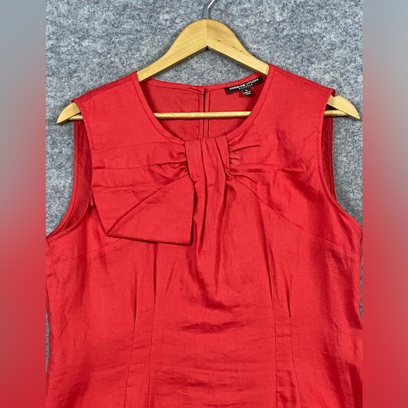 Adrienne Vittadini 100% Linen Shift Dress Size 12 Red Bow Detail Sleeveless‎ - Picture 2 of 13